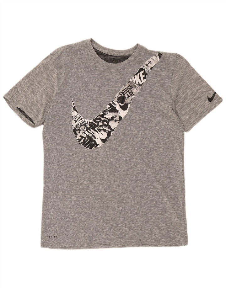 Nike Herren Dri Fit Graphic T-Shirt-Oberteil aus mittelgrauer Baumwolle