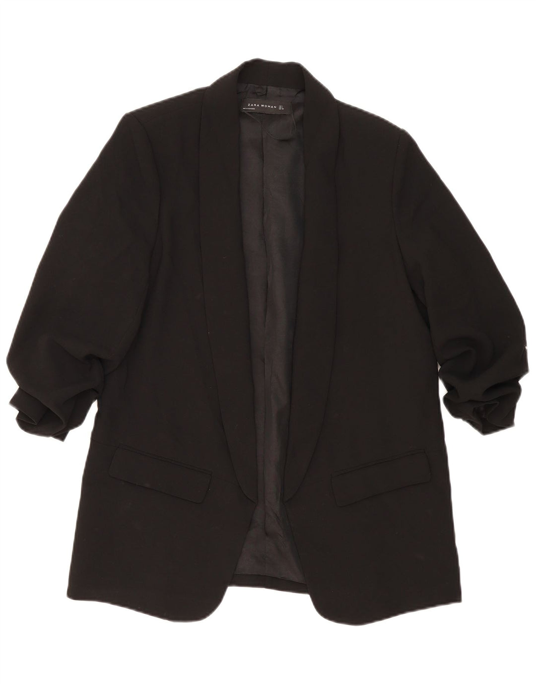 Zara Damen-Blazer mit 3/4-Ärmeln, offen, Gr. 14, Schwarz, Polyester