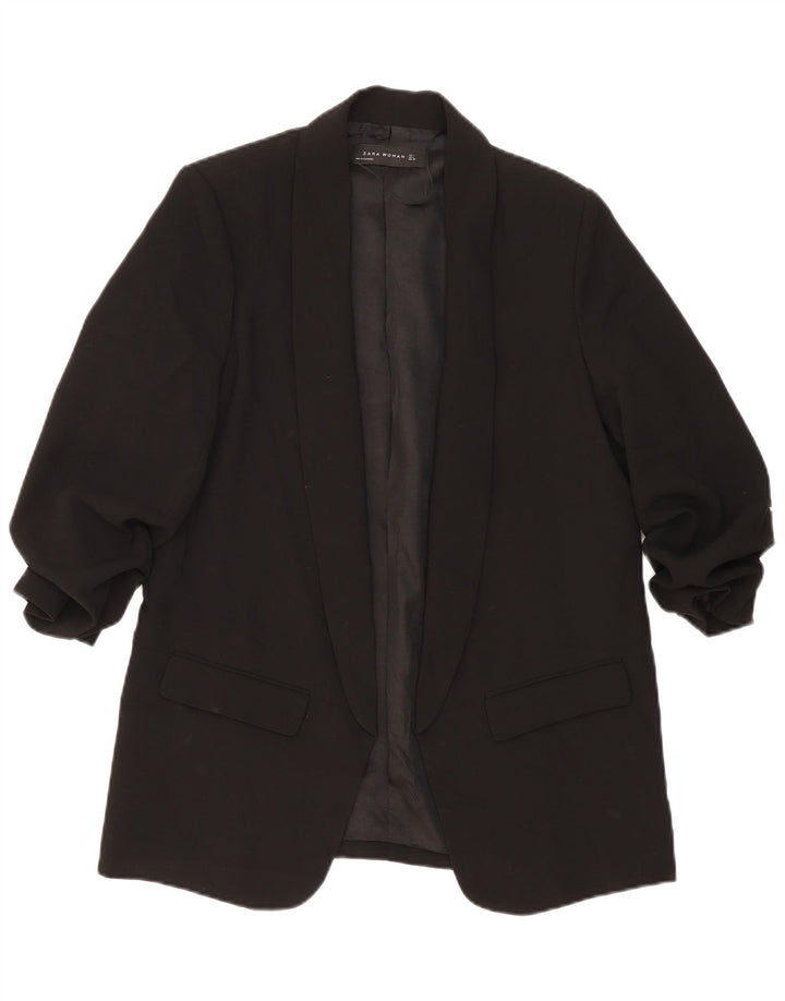 Zara Damen-Blazer mit 3/4-Ärmeln, offen, Gr. 14, Schwarz, Polyester