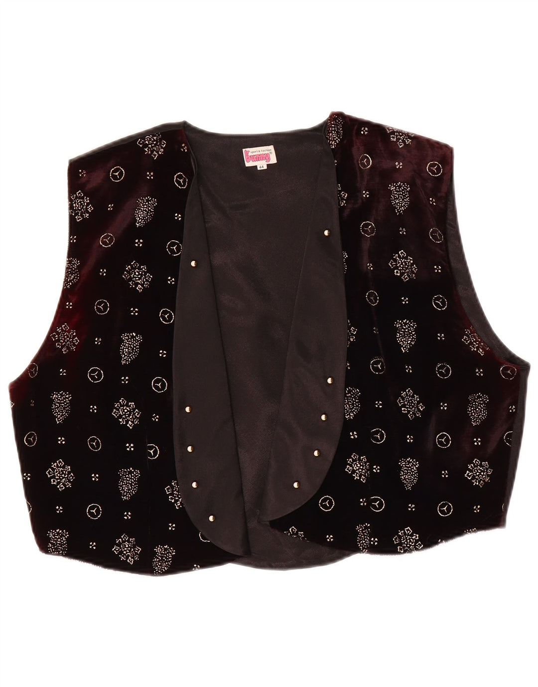 Vintage Damen OPEN Weste EU 44 XL Maroon Floral