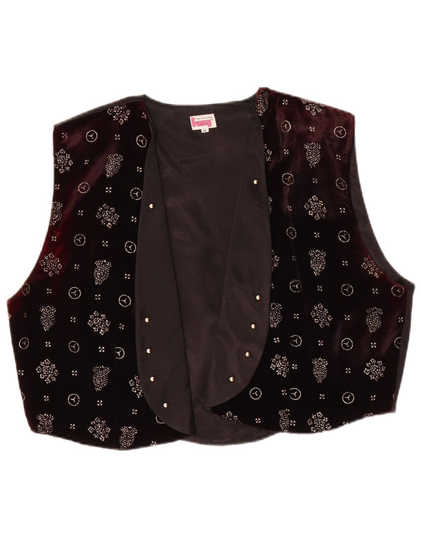 Vintage Damen OPEN Weste EU 44 XL Maroon Floral