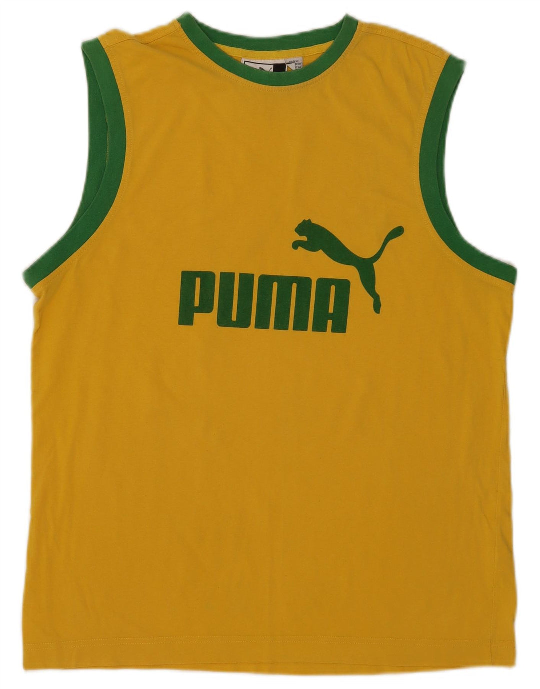 Puma Herren Grafik-Trägershirt, groß, gelbe Colourblock-Baumwolle