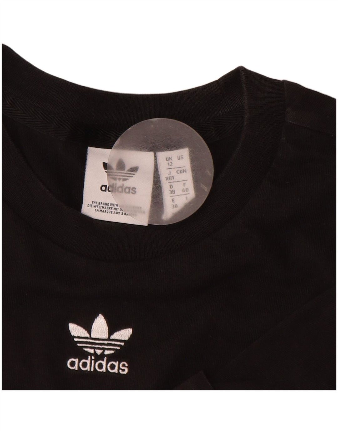 ADIDAS Damen Crop T-Shirt Top UK 12 Mittelschwarze Baumwolle