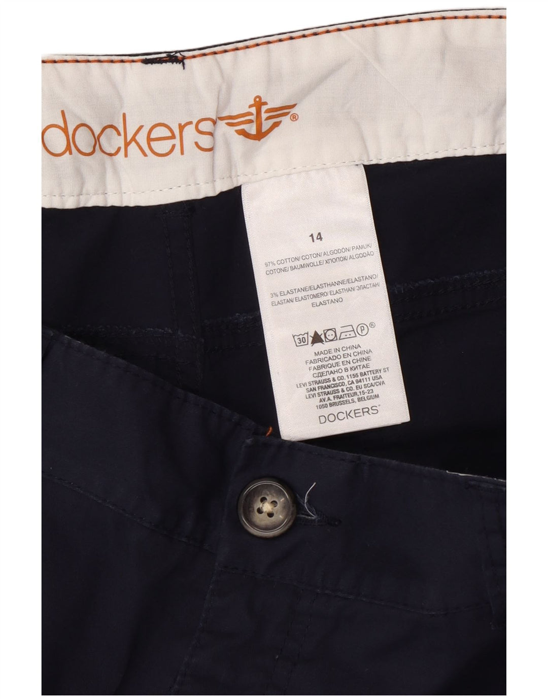 DOCKERS Damen Bermudashorts US 14 XL W34 Marineblaue Baumwolle