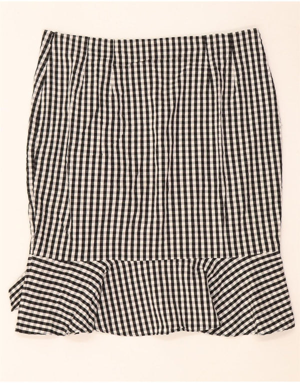 Marks & Spencer Damen Rüschenrock UK 16 Large W34 Schwarze Gingham-Viskose