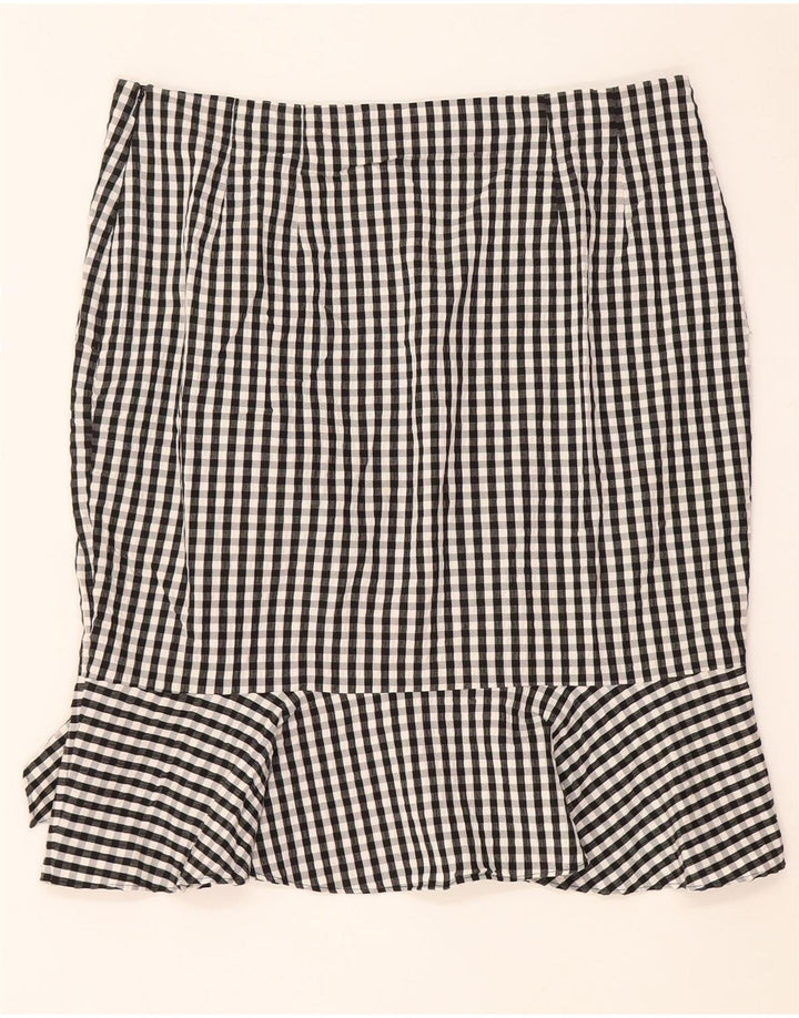 Marks & Spencer Damen Rüschenrock UK 16 Large W34 Schwarze Gingham-Viskose