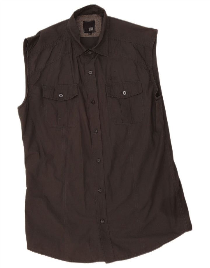 Jack & Jones Grafisches ärmelloses Herrenhemd aus mittelgrauer Baumwolle
