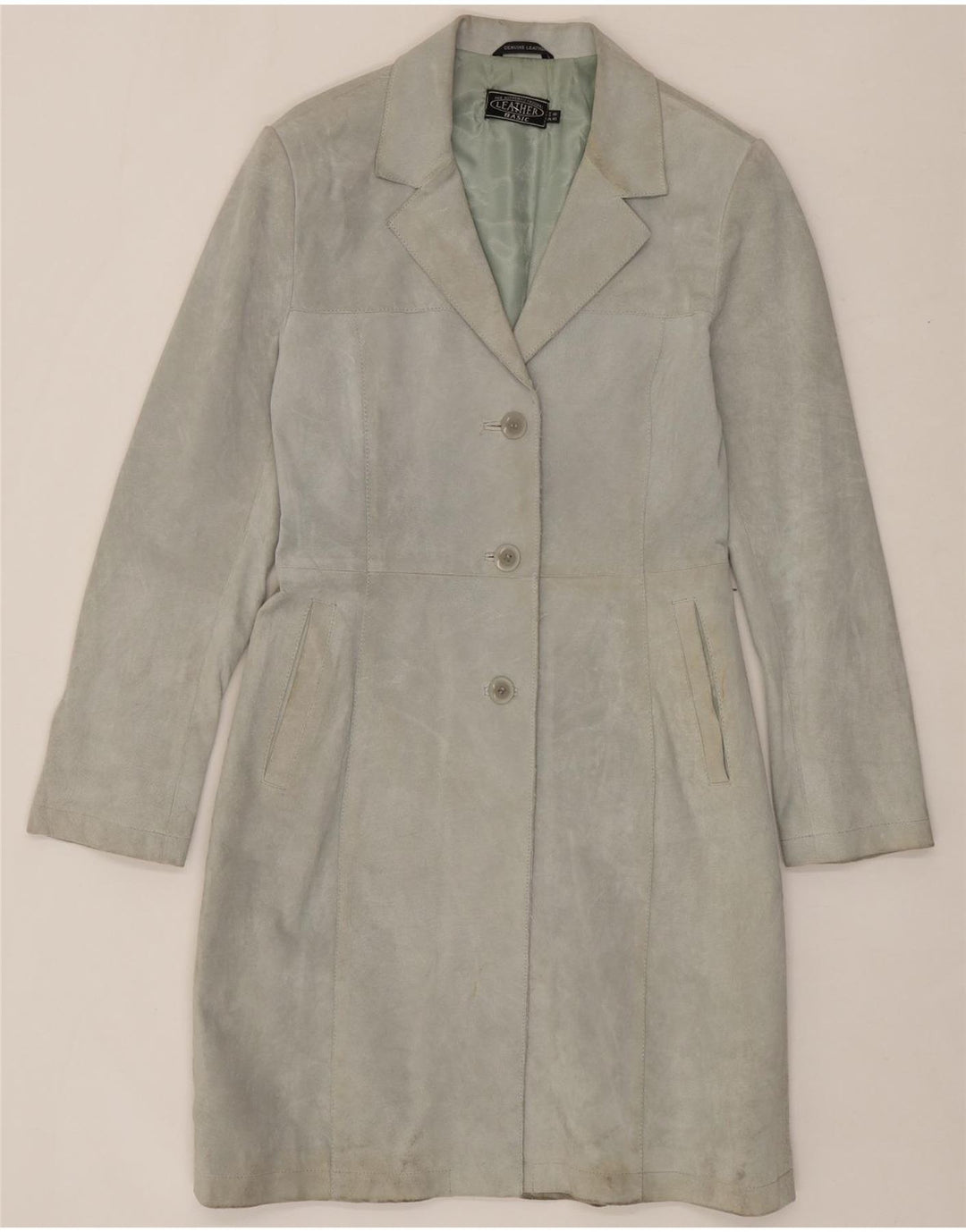 VINTAGE Womens Suede Overcoat IT 46 Large Green Leather Vintage Vintage and Second-Hand Vintage from Messina Hembry 