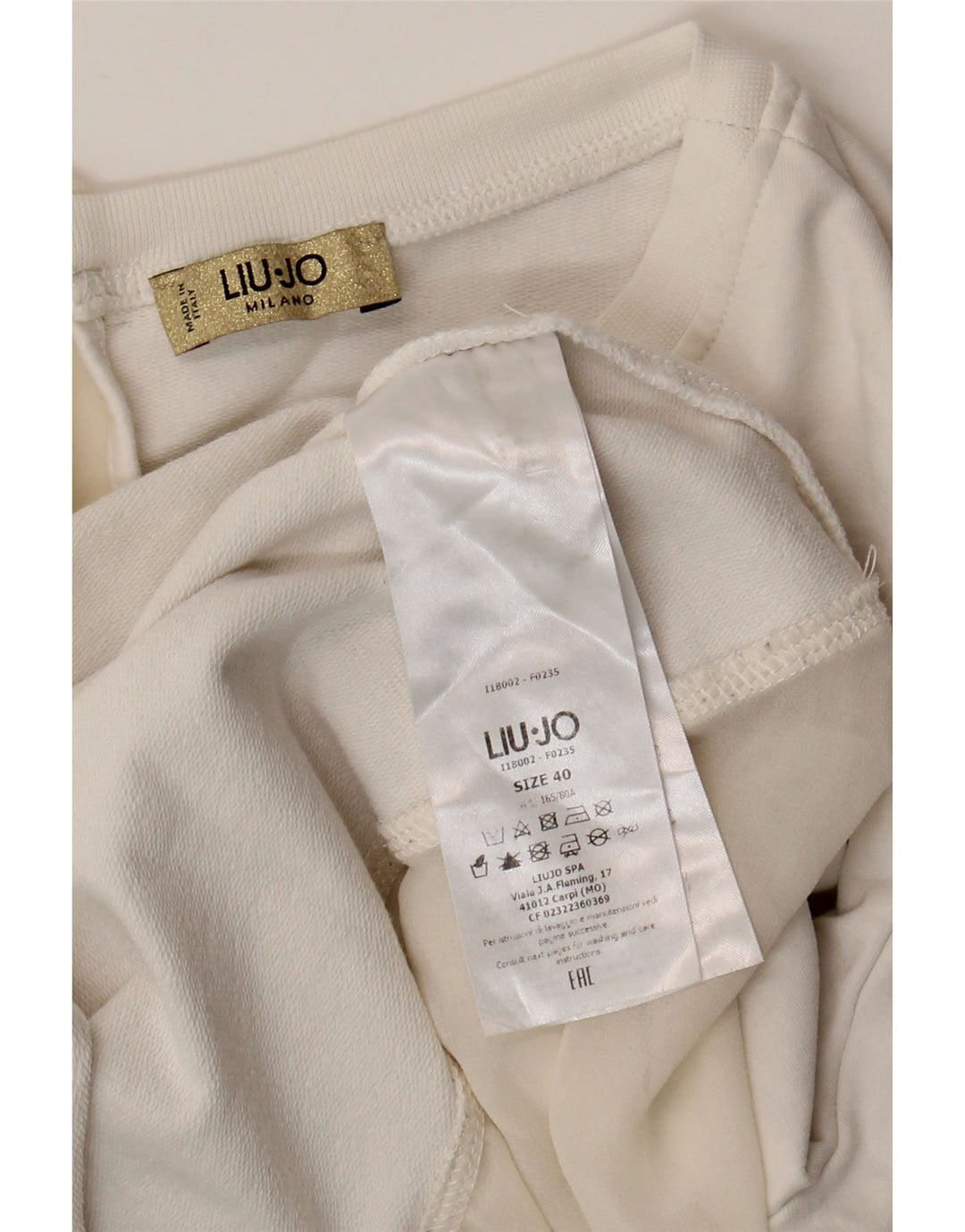Liu Jo Damen-Sweatshirt mit 3/4-Ärmeln, IT 40, Größe S, weiße Baumwolle