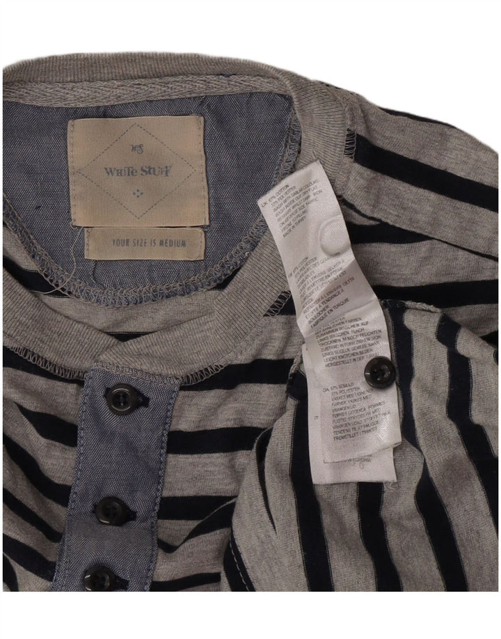 White Stuff Herren-Oberteil, langärmelig, mittelgrau, gestreift, Polyester