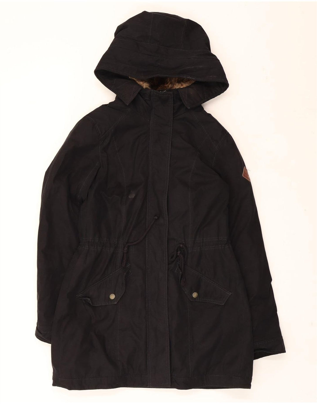 HOLLISTER Parka-Jacke mit Kapuze für Damen, UK 14, Mittelschwarzes Polyester