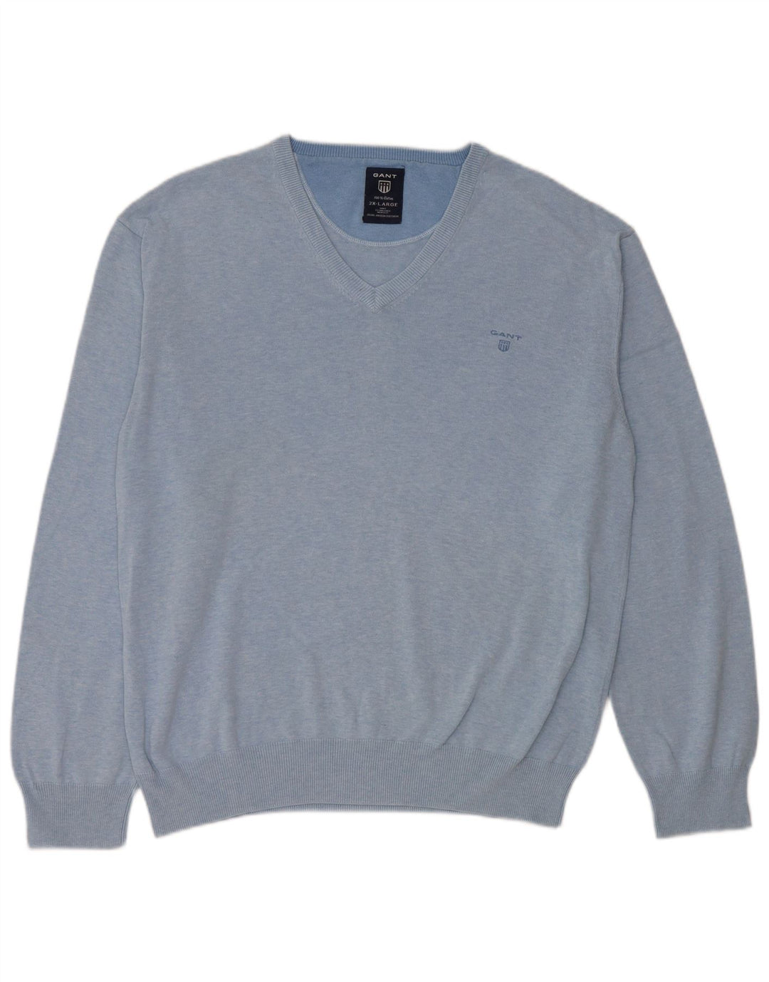 Gant Herren-Pullover mit V-Ausschnitt, 2XL, blaue Baumwolle