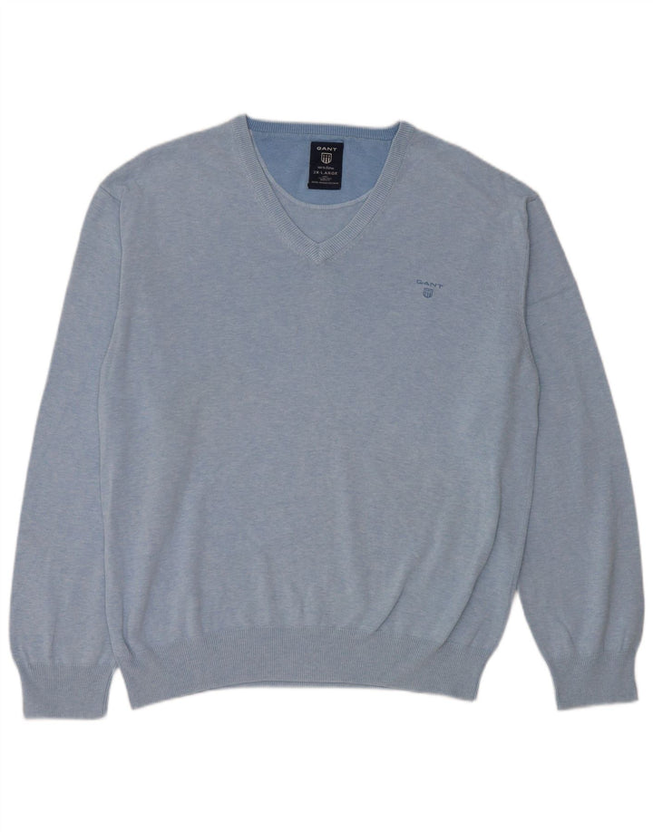 Gant Herren-Pullover mit V-Ausschnitt, 2XL, blaue Baumwolle