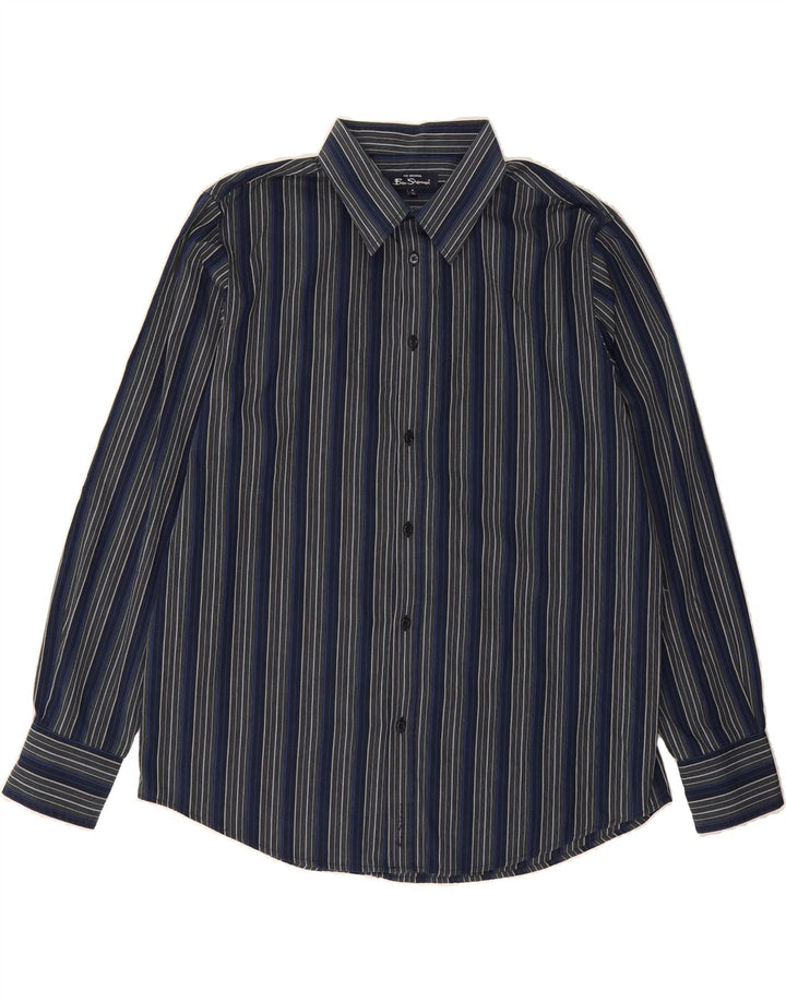 BEN SHERMAN Mens Shirt XL Navy Blue Striped Cotton Vintage Ben Sherman and Second-Hand Ben Sherman from Messina Hembry 