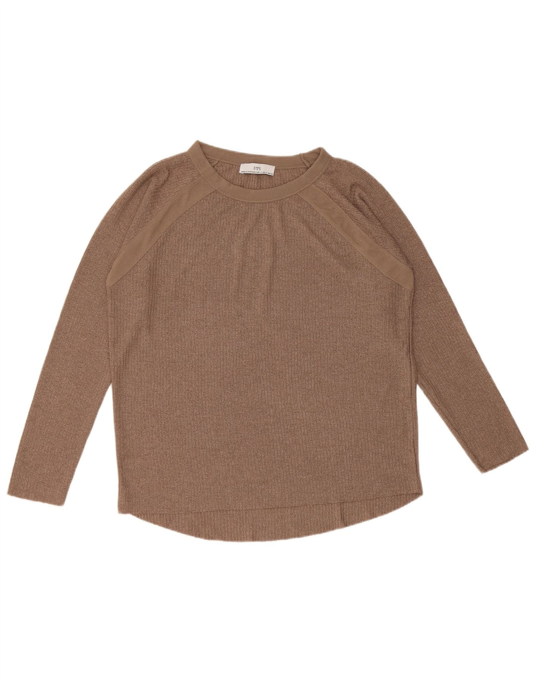 Zara Damen Übergroßes Top Langarm UK 10 Small Braun