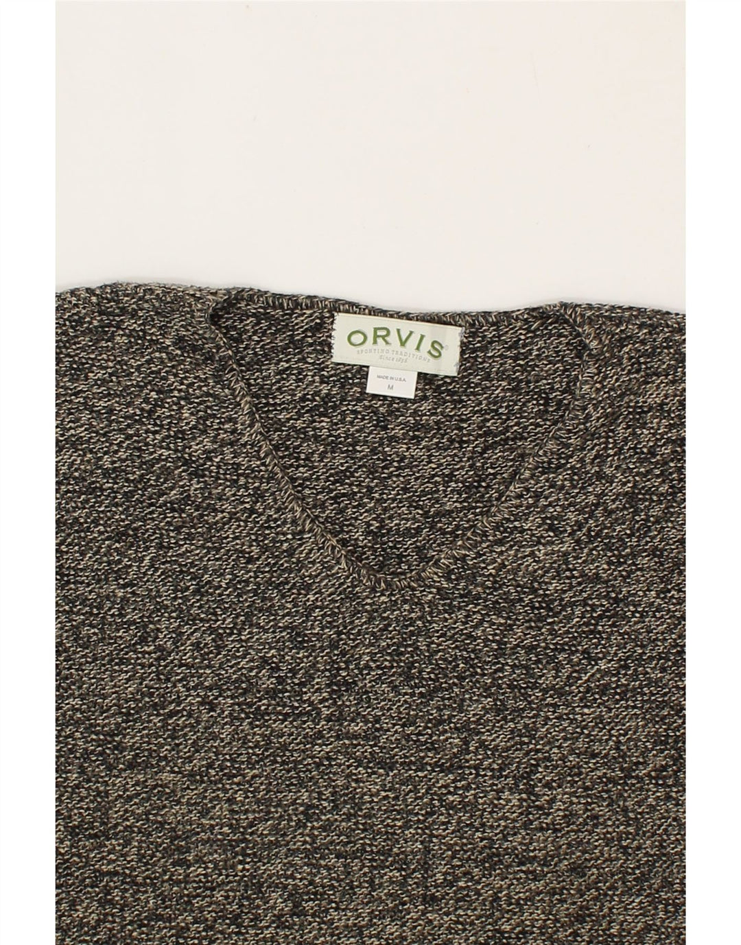 ORVIS Womens V-Neck Jumper Sweater UK 14 Medium Grey Flecked Cotton Vintage Orvis and Second-Hand Orvis from Messina Hembry 