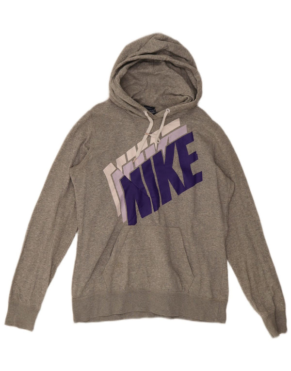 Nike Womens Graphic Hoodie Pullover UK 16 Große graue Baumwolle