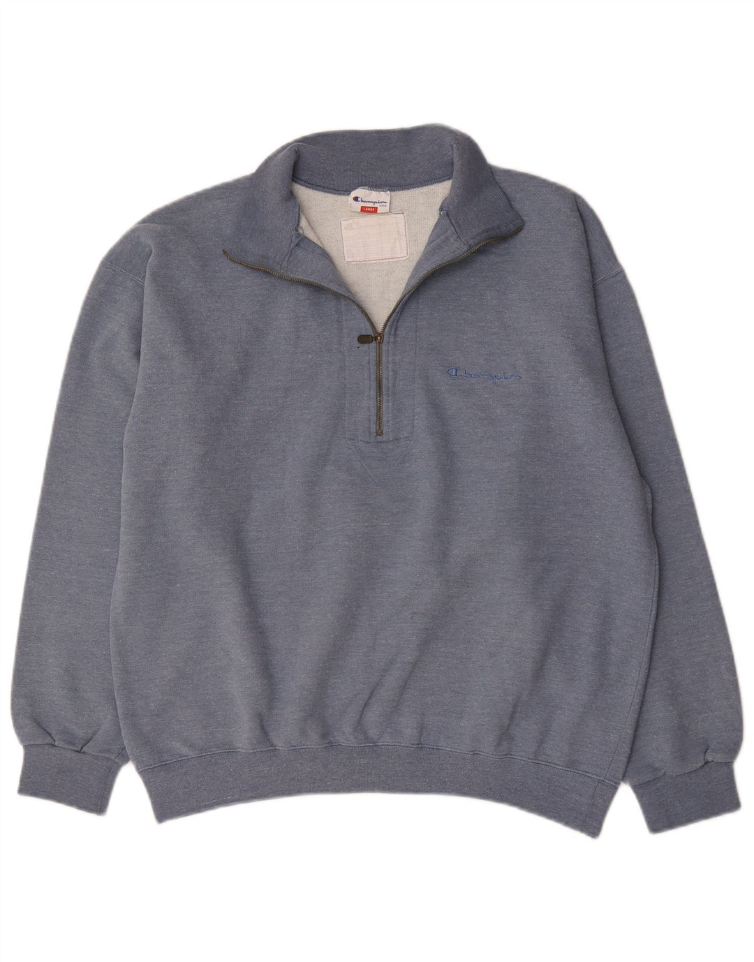 Champion Herren-Sweatshirt mit Reißverschluss am Hals, groß, aus blauer Baumwolle