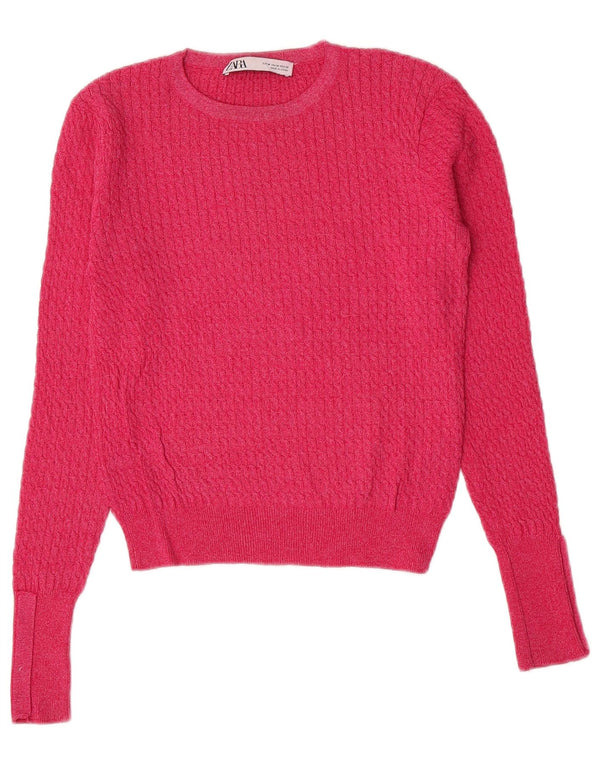Zara Damen Pullover mit bauchfreiem U-Boot-Ausschnitt, Gr. 12, Mittelrosa, Viskose