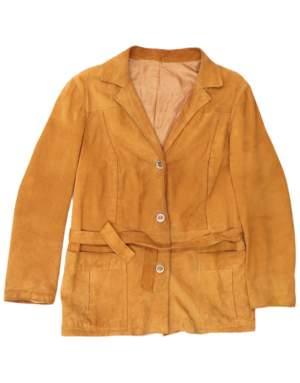 Vintage Damen 3-Knopf-Wildleder-Blazerjacke UK 14 Mittelbraunes Leder