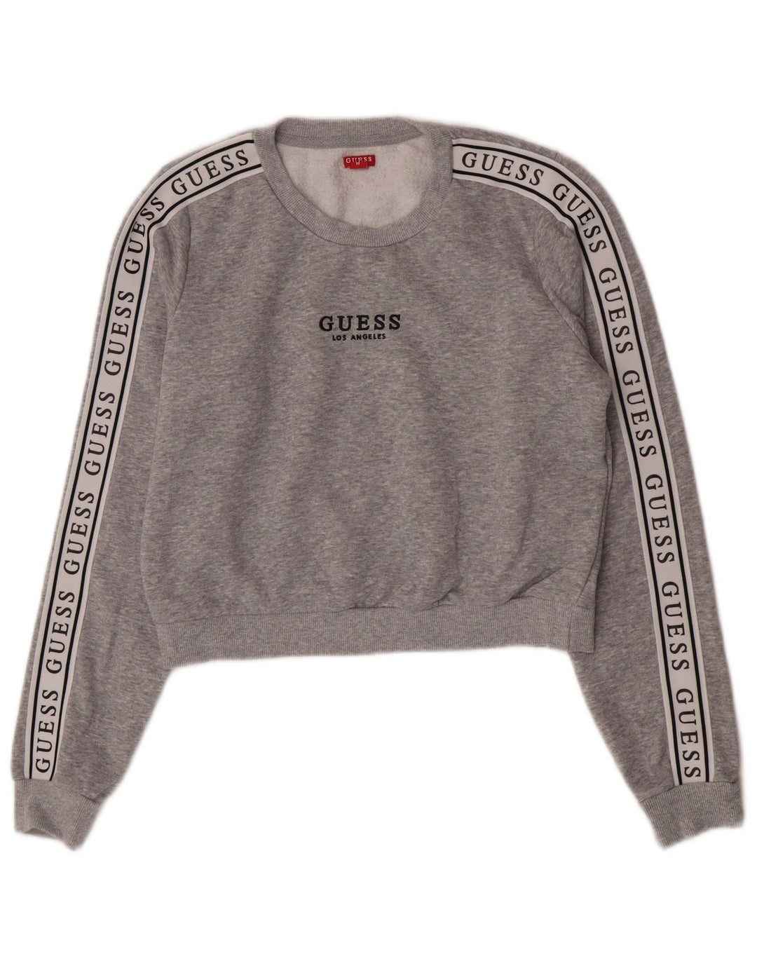 Guess Damen Crop Graphic Sweatshirt Pullover UK 14 Mittelgrau Farbblock