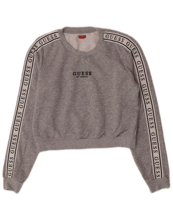 Guess Damen Crop Graphic Sweatshirt Pullover UK 14 Mittelgrau Farbblock