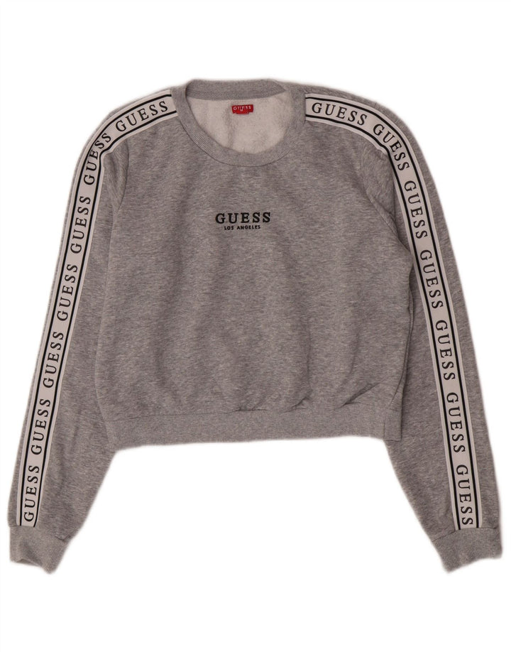 Guess Damen Crop Graphic Sweatshirt Pullover UK 14 Mittelgrau Farbblock