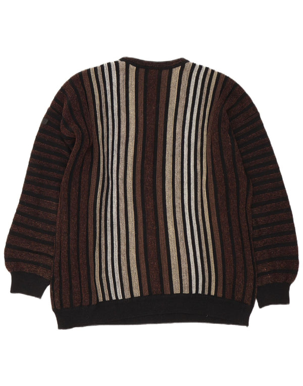 Bueckle Herren-Pullover mit Rundhalsausschnitt, Größe 52, groß, braun gestreift, Polyacryl