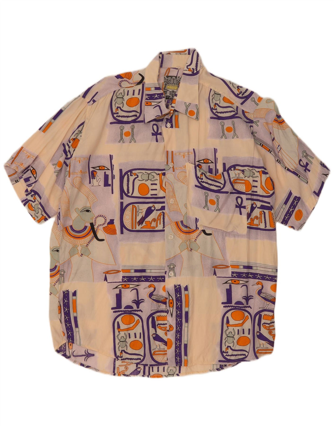 Vintage Herren Grafik Kurzarmshirt Große Beige Viskose