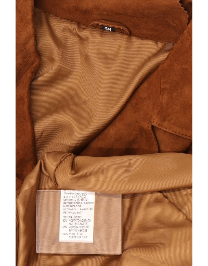 Vintage Herren 3-Knopf-Wildleder-Blazerjacke IT 48 Mittelbraunes Leder