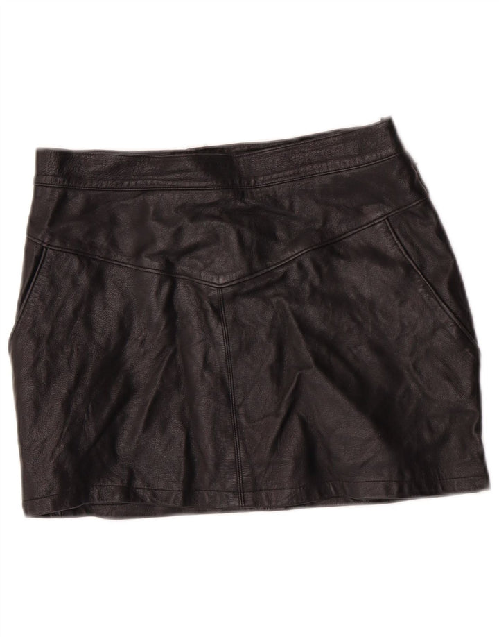 EMBASSY Damen Lederrock mit hoher Taille IT 46 Large W26 Schwarzes Leder