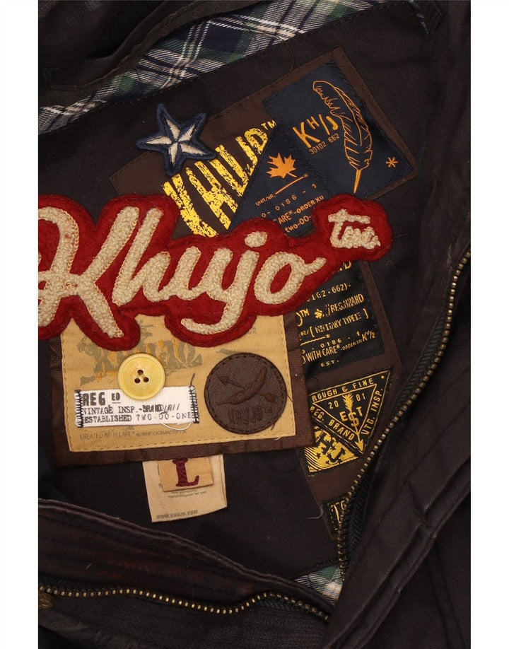 KHUJO Wattierte Herrenjacke mit Kapuze, UK 40, Größe L, Schwarz, Colourblock-Polyester