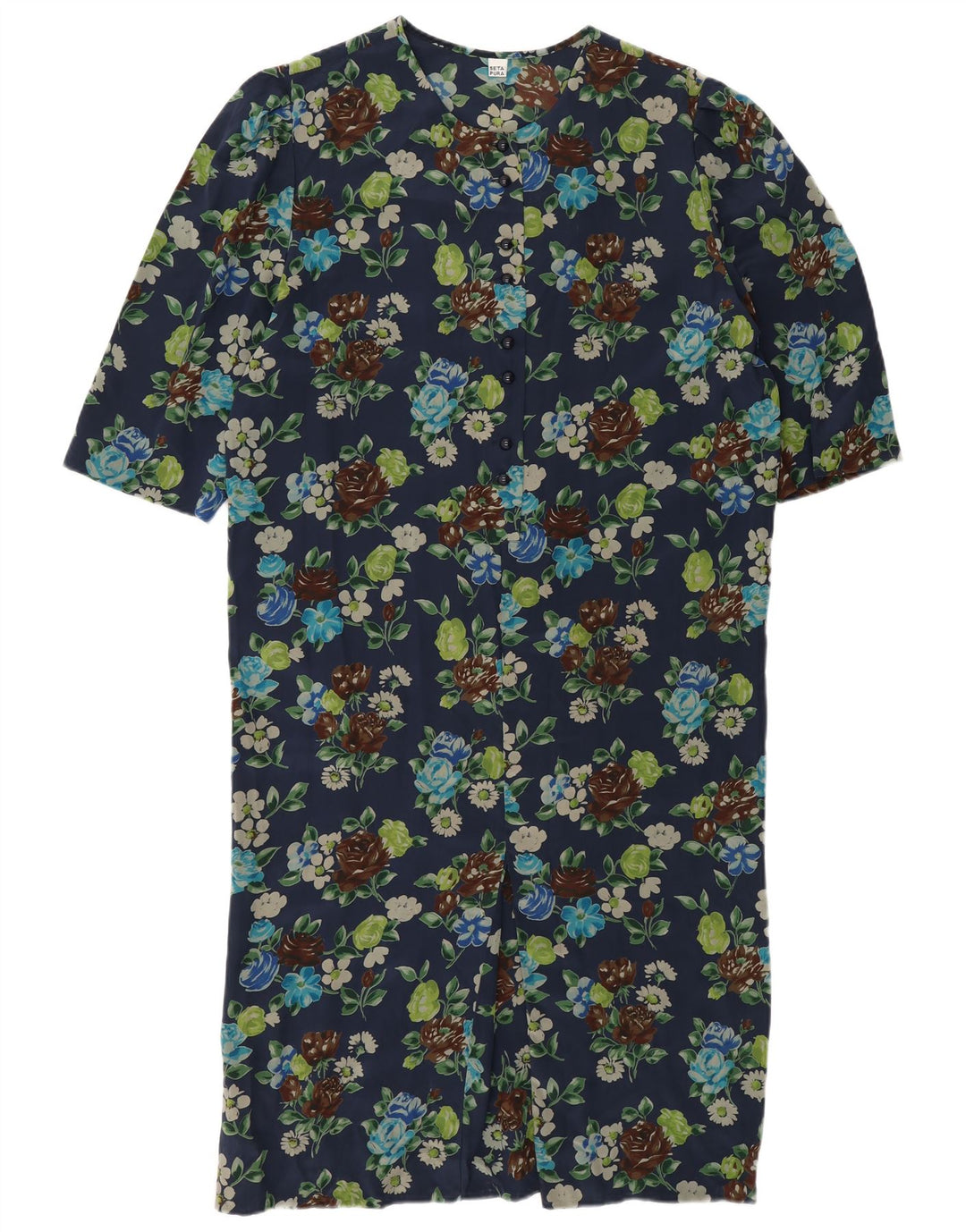 Vintage Damen Etuikleid UK 12 Medium Marineblau Blumenseide