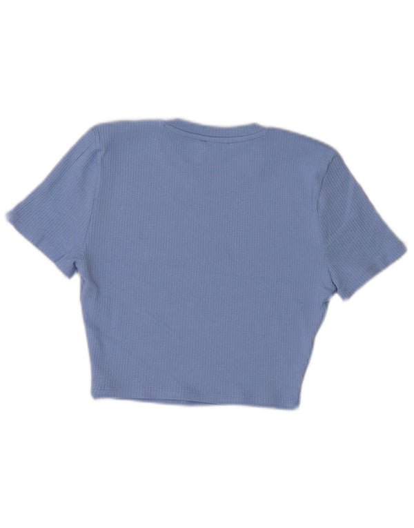 Zara Damen Crop T-Shirt Top UK 12 Mittelblaue Baumwolle