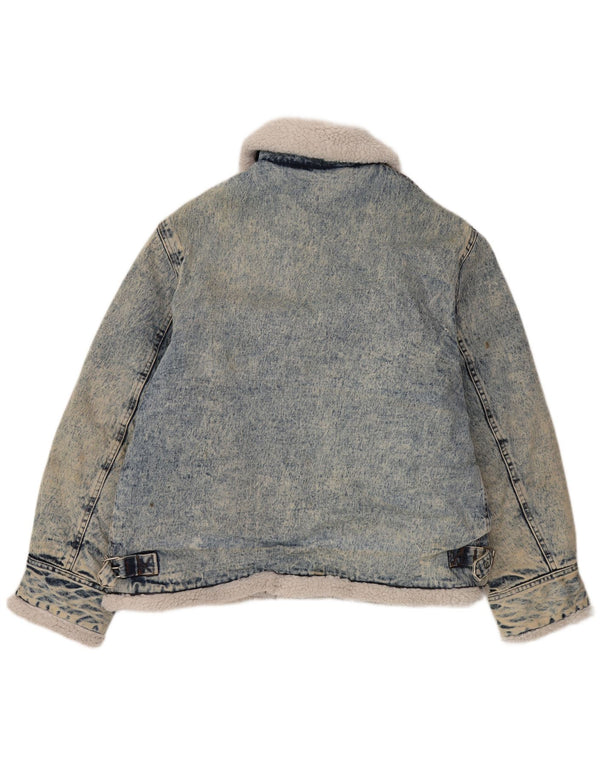 Rifle Mens Sherpa Denim Jacket UK 40 Large Blue Cotton Retro