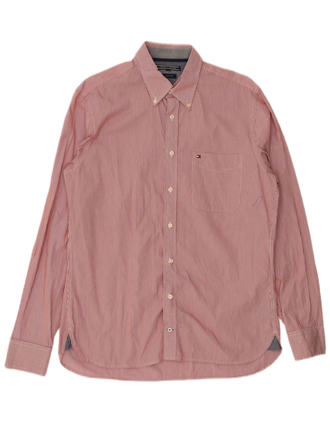 Tommy Hilfiger Herren-Hemd mit individueller Passform, Mittelrote Nadelstreifen-Baumwolle
