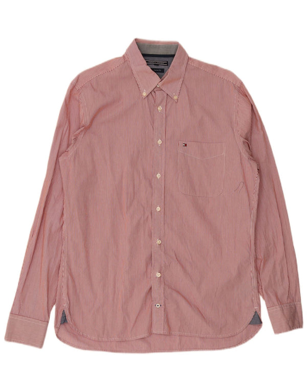 Tommy Hilfiger Herren-Hemd mit individueller Passform, Mittelrote Nadelstreifen-Baumwolle