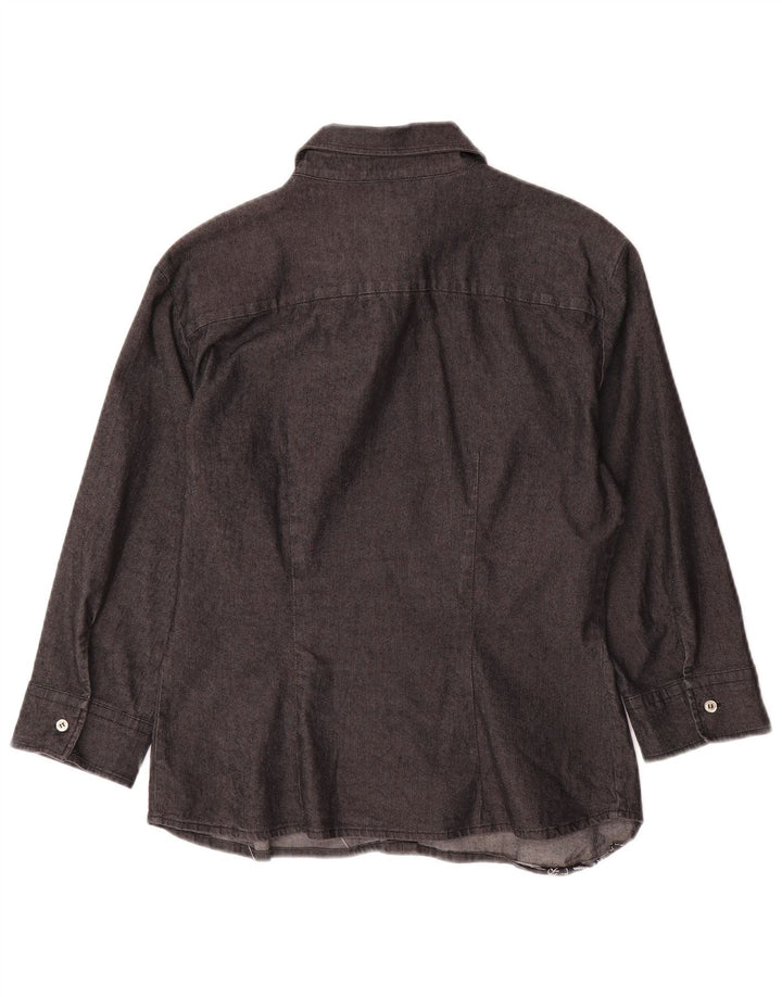 BENETTON Damen-Hemd mit 3/4-Ärmeln, UK 10, Größe S, Grau, Baumwolle