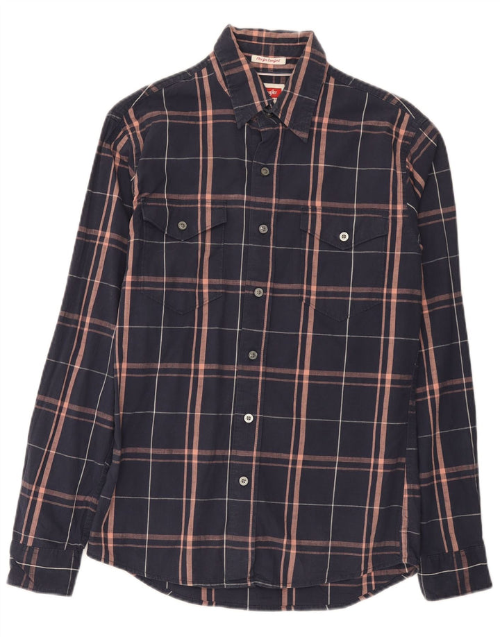 Wrangler Herrenhemd, klein, marineblau, kariert, Baumwolle