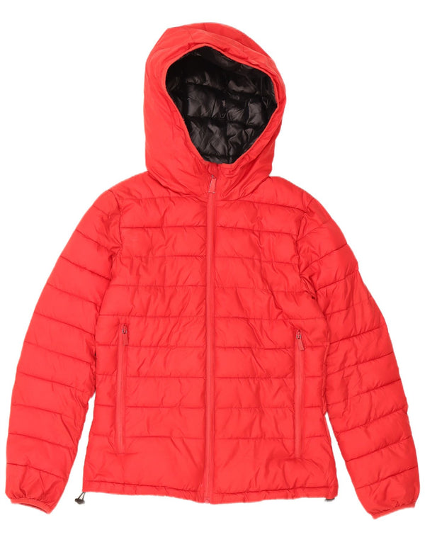 Pyrex Womens Graphic Hooded Wattierte Jacke UK 10 Small Rot Polyester