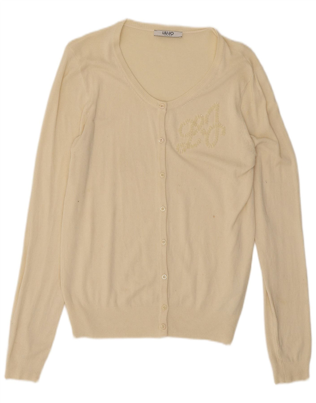 Liu Jo Damen-Strickjacke in Übergröße, Gr. 10, Größe S, cremefarbene Viskose