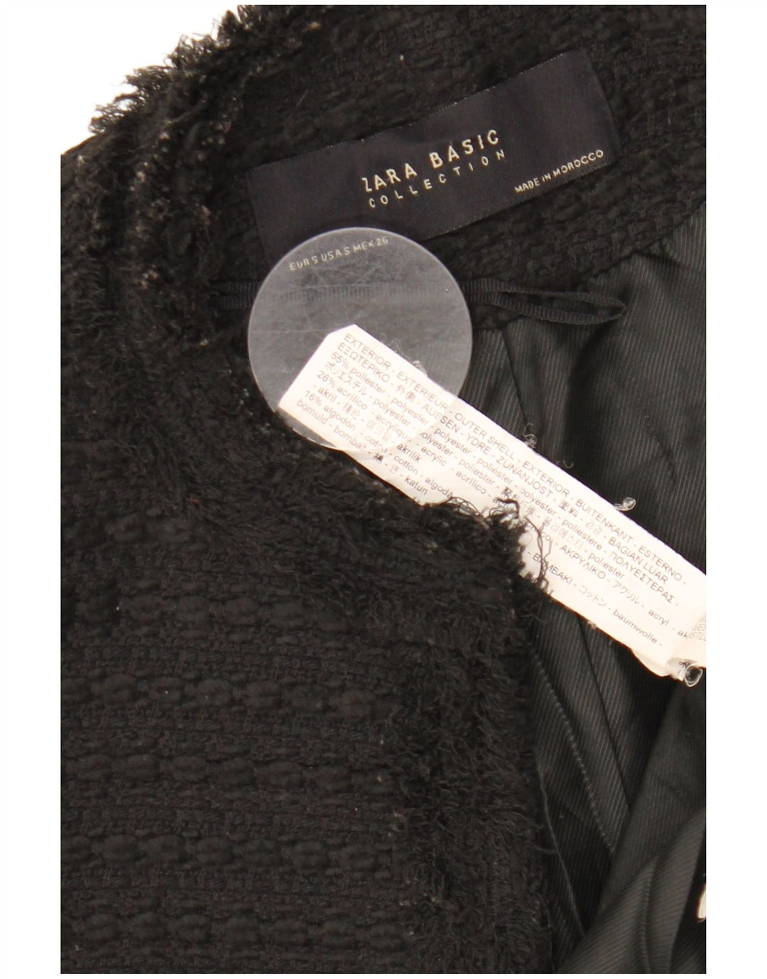 ZARA Damen Longline Open Blazer Jacke UK 10 Small Schwarz Polyester