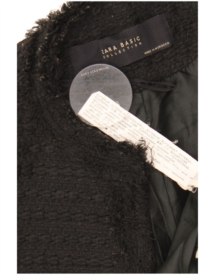 ZARA Damen Longline Open Blazer Jacke UK 10 Small Schwarz Polyester