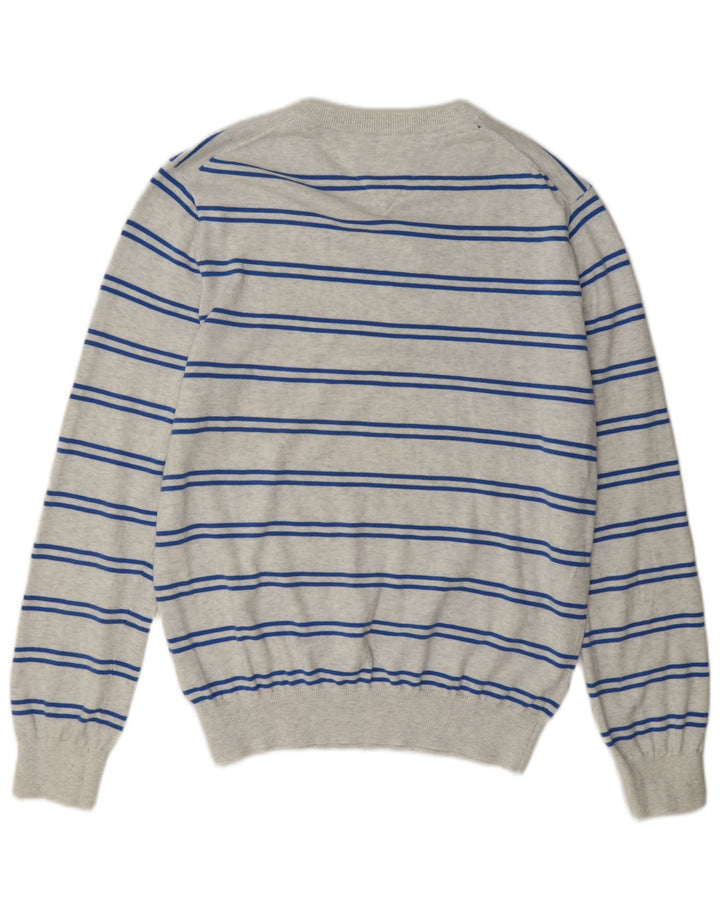 Tommy Hilfiger Herren-Pullover mit Rundhalsausschnitt, mittelgrau, gestreift, Baumwolle