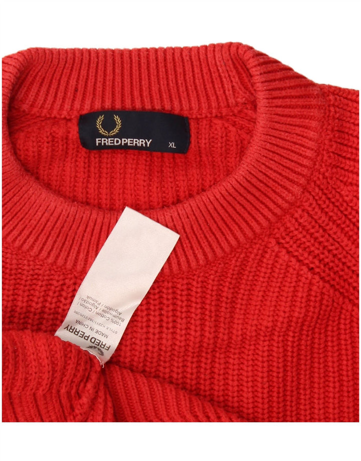 Fred Perry Herren-Pullover mit Rundhalsausschnitt, XL, rote Baumwolle