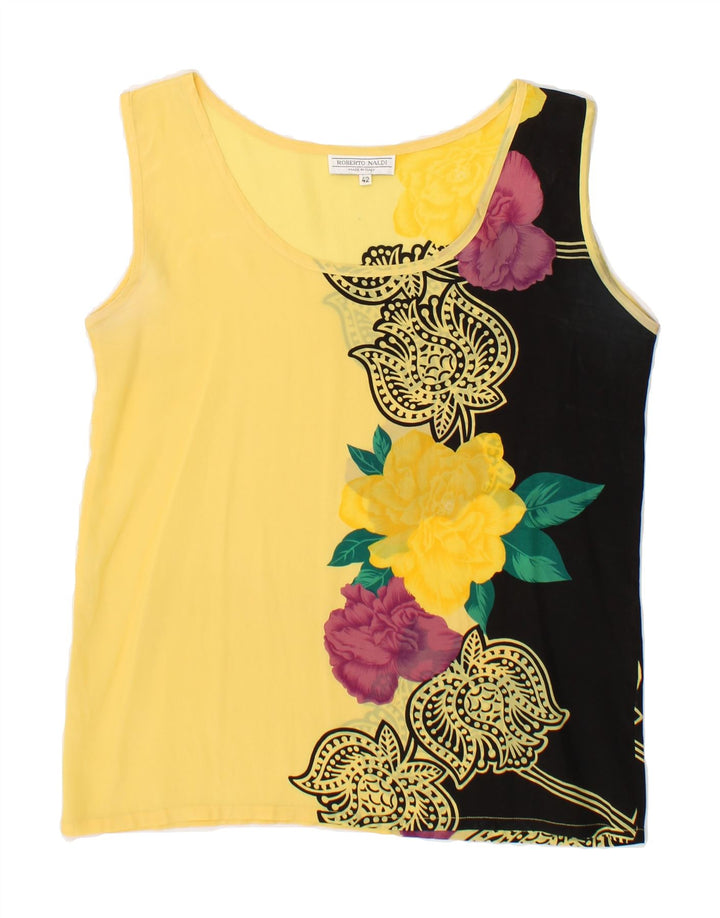ROBERTO NALDI Womens Sleeveless Blouse Top IT 42 Medium Yellow Floral Vintage Roberto Naldi and Second-Hand Roberto Naldi from Messina Hembry 