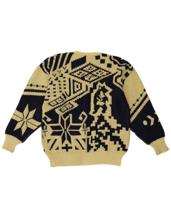 Colmar Mens Crew Neck Jumper Sweater Medium Yellow Geometric Wool