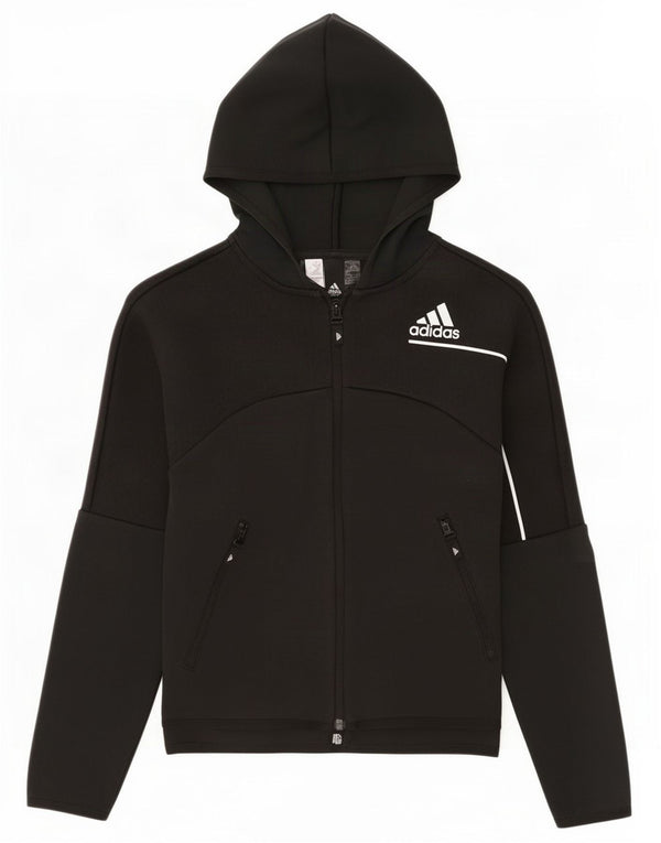 Adidas Jungen-Kapuzenpullover mit Reißverschluss, 11–12 Jahre, schwarze Baumwolle