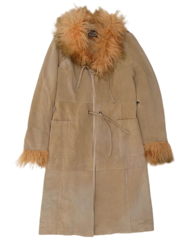 Jet Plane Damen Wildledermantel IT 42 Mittelbeiges Leder