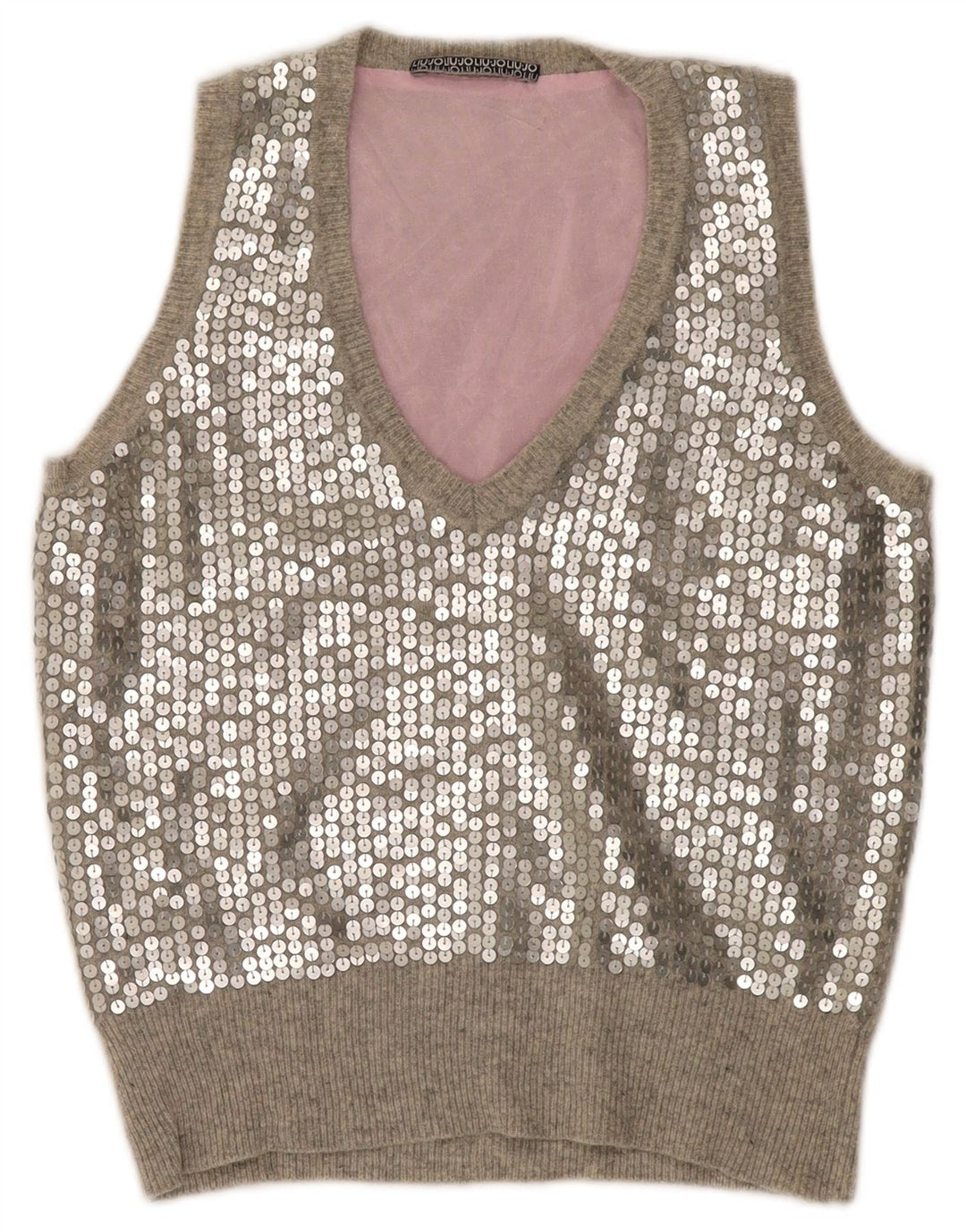 Liu Jo Damen Crop Pailletten Weste Tank Top IT 42 Mittelgraue Wolle